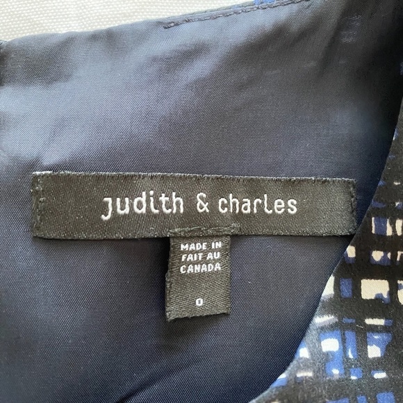 JUDITH & CHARLES 100% SILK BLACK BLUE WHITE PATTERN SLEEVELESS SATIN DRESS - 0 - Picture 6 of 9